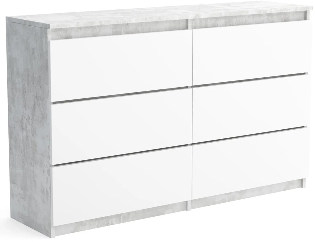 Veľká komoda 6 zásuviek ARIE šírka 120cm Betónová/Biela