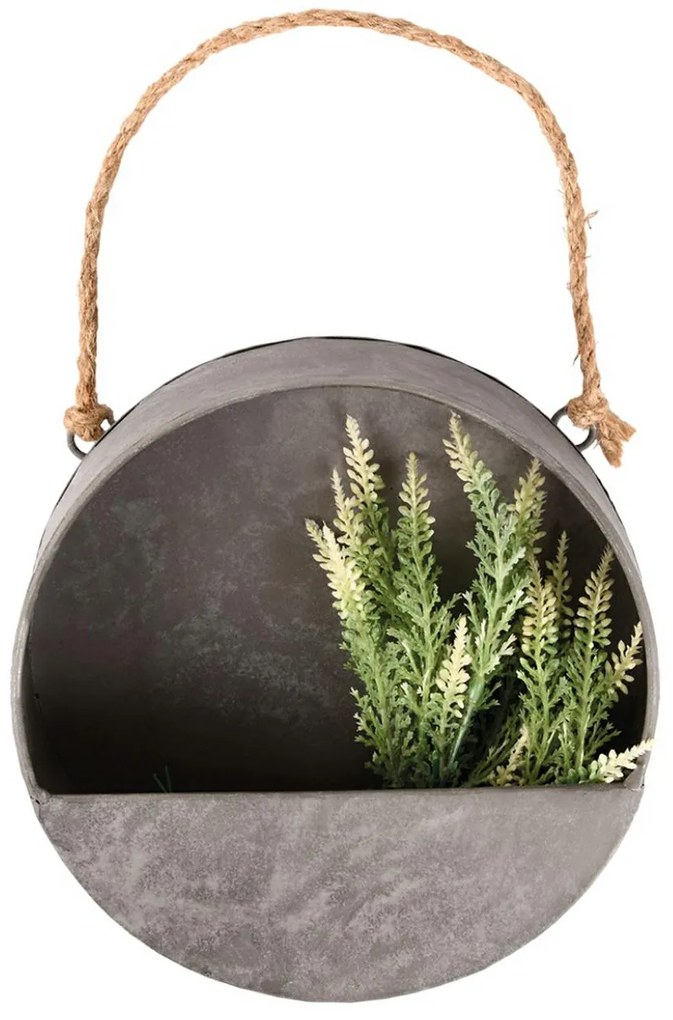 NÁSTENNÝ KOVOVÝ KVETINÁČ ZINC 20X20 CM ŠEDÁ