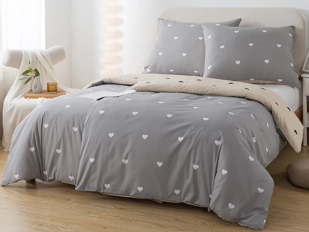 XPOSE® Bavlnené Renforcé obliečky SRDCOVKA DUO - sivé/béžové