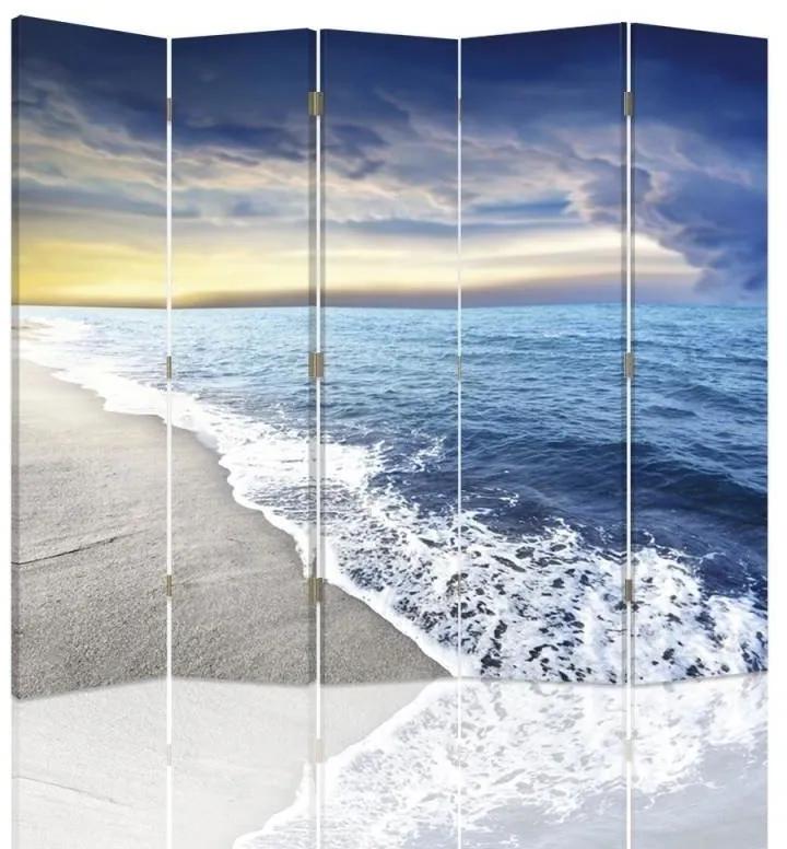 Ozdobný paraván, Mraky na břehu moře - 180x170 cm, päťdielny, obojstranný paraván 360°