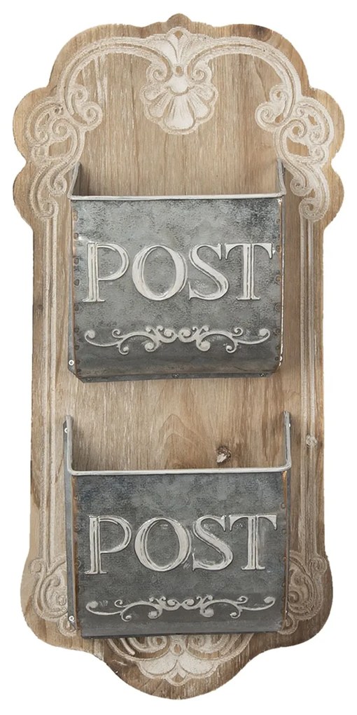 Hnedá drevená nástenná dekorácia s priehradkami na poštu - 26 * 10 * 53 cm