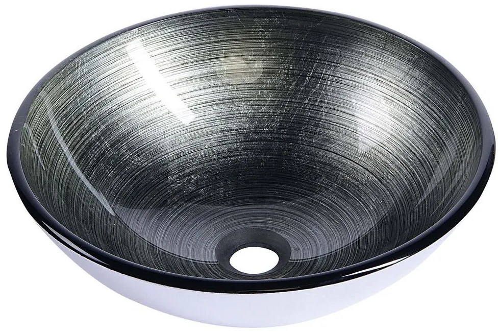 Sapho Sapho, DAMAR sklenené umývadlo na dosku Ø 42 cm, tmavo sivá/strieborná, 2501-20