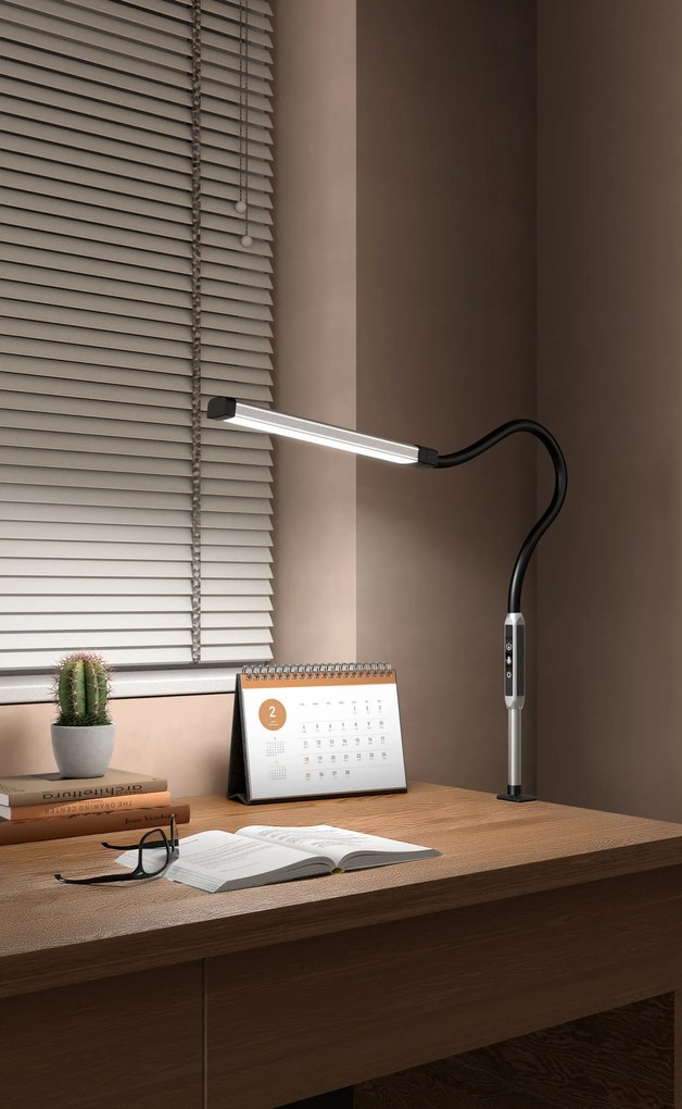 Stolná LED lampa LUCIO, svorka, diaľkový ovládač