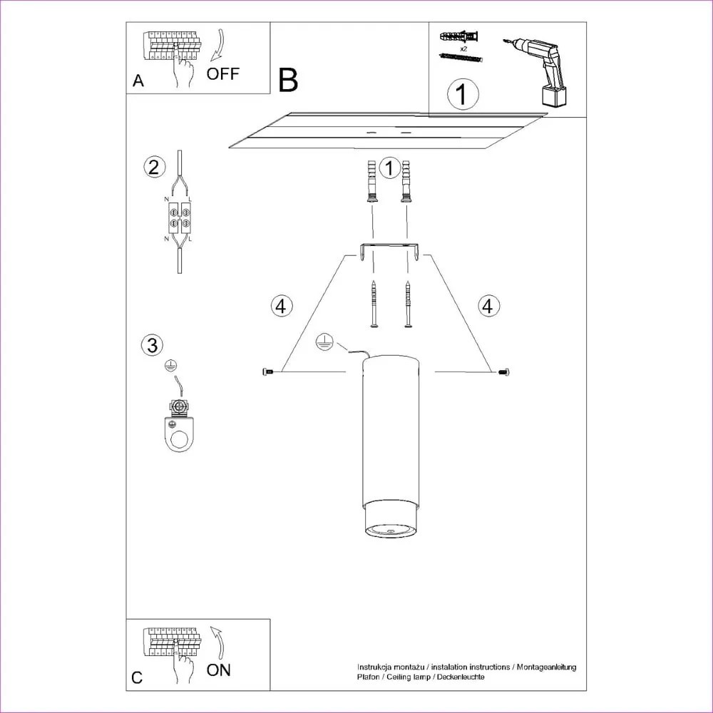 Stropné svietidlo v čierno-striebornej farbe Crown – Sollux