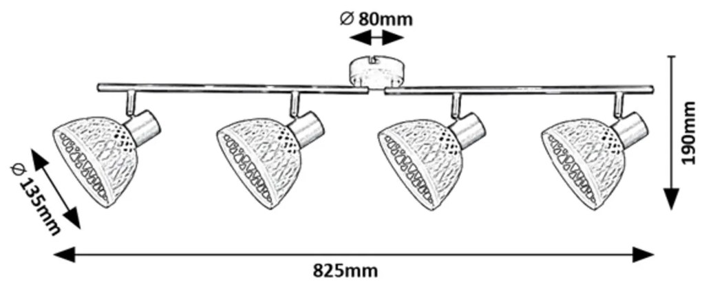 RABALUX Stropné bodové svietidlo RATTAN, 4xE14, 15 W, okrúhle