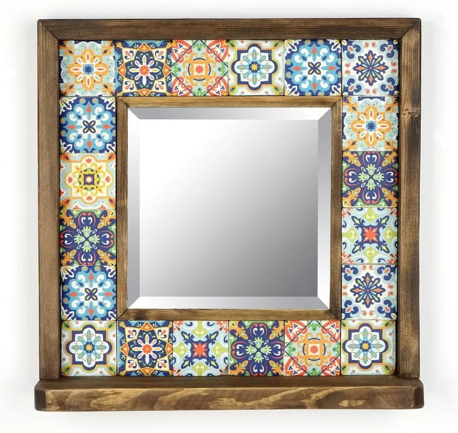 Nástenné zrkadlo s poličkou s rámom z kameňa 32.5x33 cm – Wallity