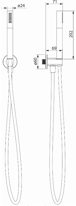 Cersanit Inverto, ručná sprcha s hadicou a uhlovým držiakom sprchy, chrómová, S951-708