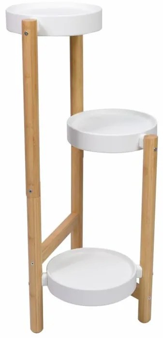 Stojan na kvety, bambus/kov, 36,5 x 33 x 70 cm, biela