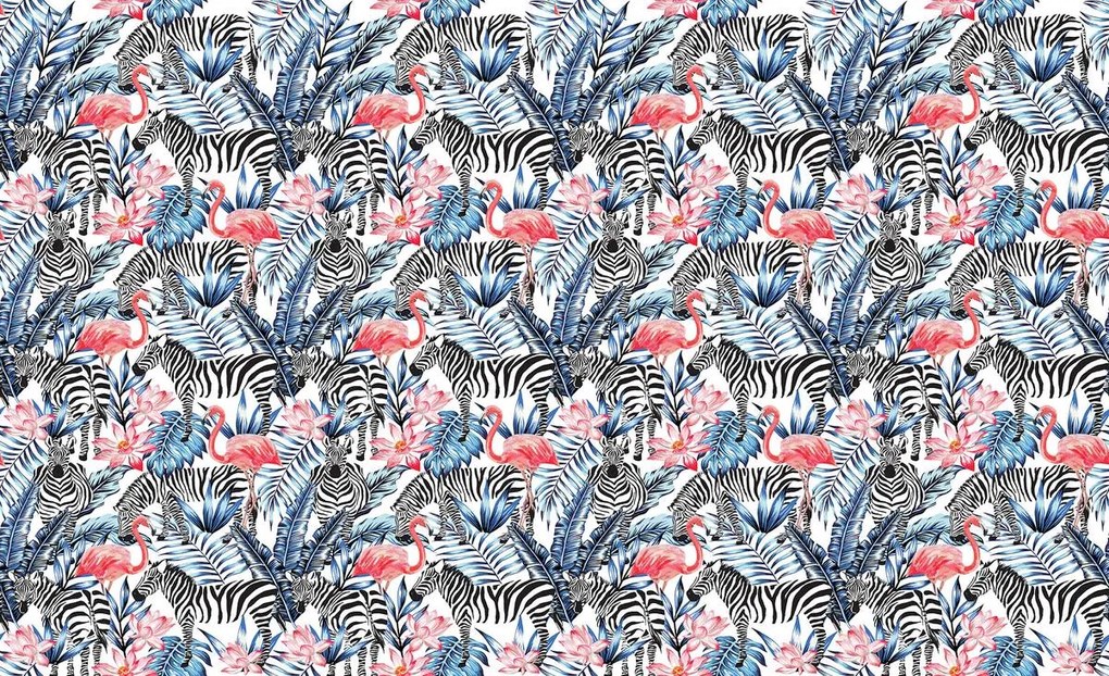 Fototapeta - Mozaika - zebra a plameniak (152,5x104 cm)