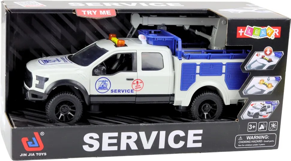 LEAN Toys Servisné auto s žeriavom, svetlá a zvuky, biele, 1:12