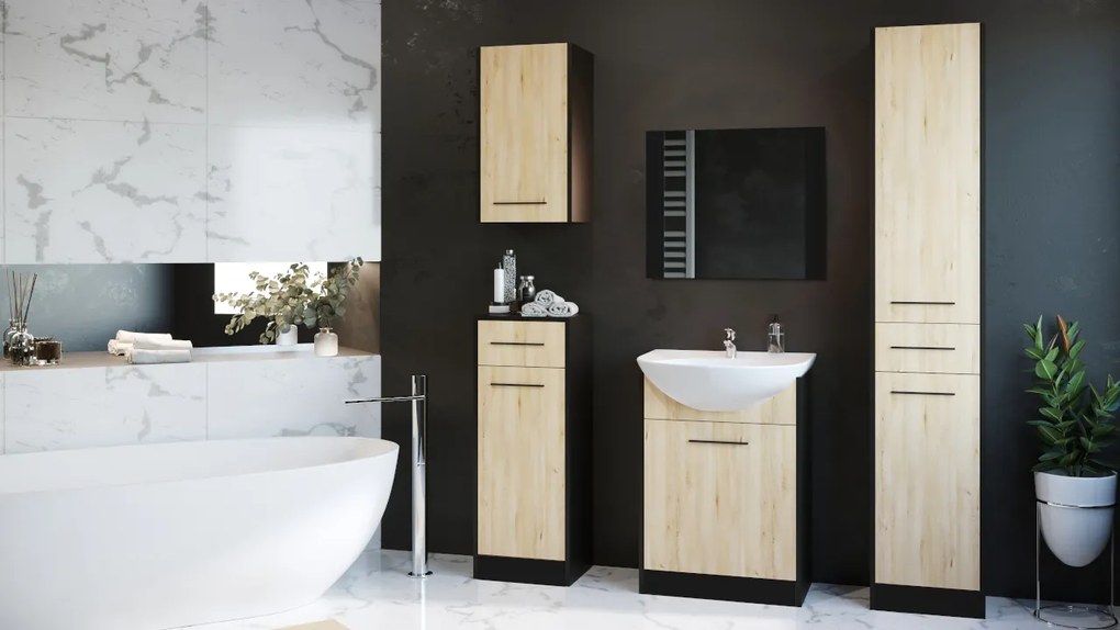 MEBLINE Kúpeľňový nábytok SLIM čierny / dub artisan