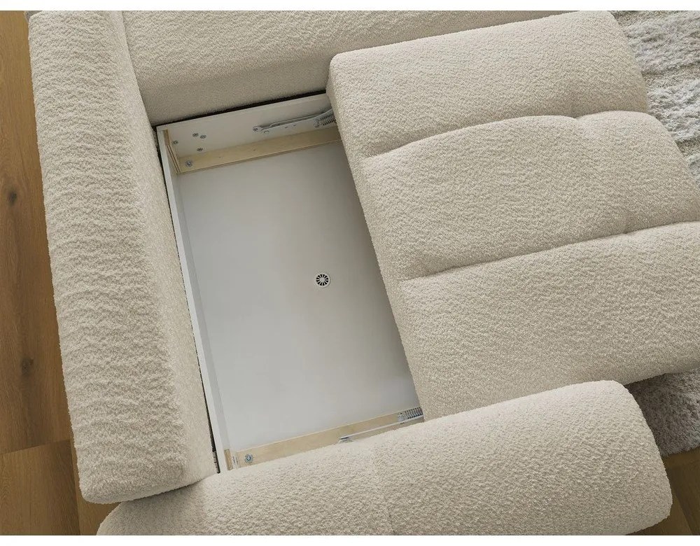 Béžová rozkladacia/s úložným priestorom rohová pohovka z textílie buklé (pravý roh/s leňoškou) Roxelane – Bobochic Paris