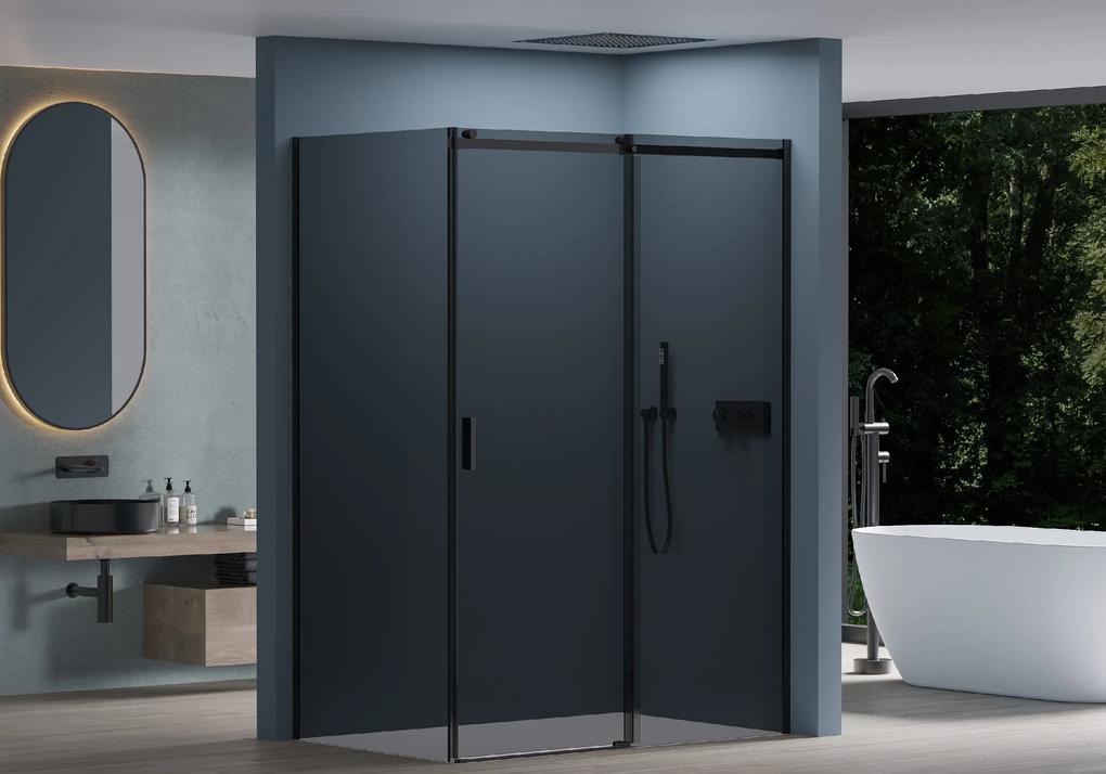 Cerano Santoro, sprchovací kút s posuvnými dverami 100(dvere) x 100(stena) x 195 cm, 6mm šedé sklo, čierny profil, CER-CER-425095