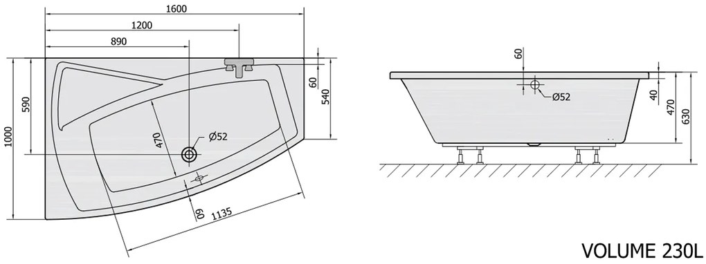 Polysan Polysan, EVIA L asymetrická vaňa 160x100x47cm, biela, 11611
