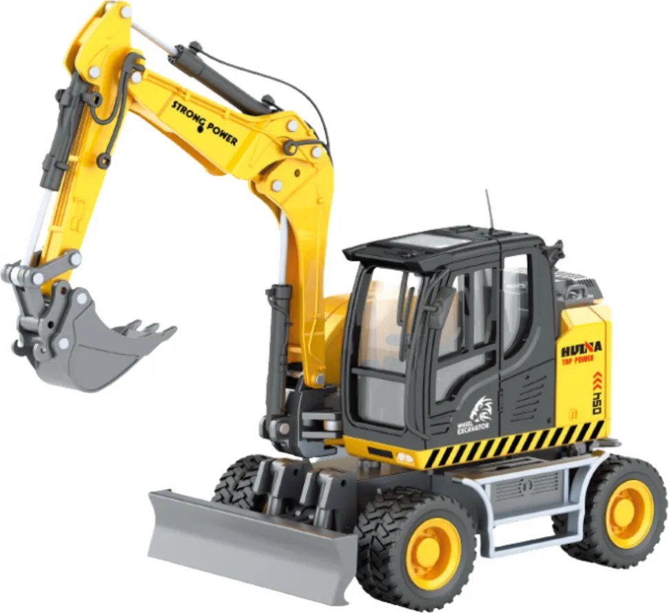 Kolové rýpadlo s buldozérom Kovová Huina žltá 1:50