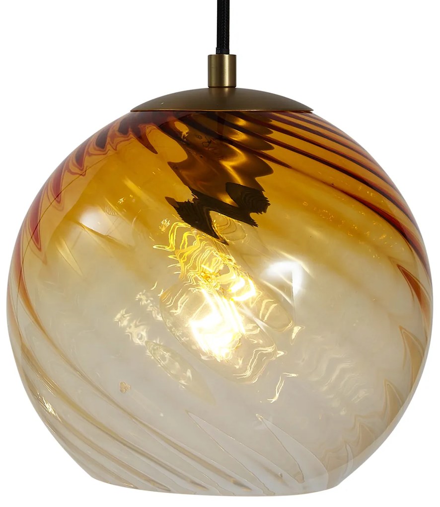 Závesná lampa bronzová s dymovým jantárovým a zeleným sklom okrúhla 4-svetlá - Bao