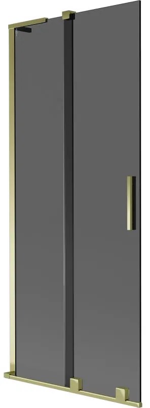 Mexen Velar L, 2-krídlová posuvná vaňová zástena 85 x 150 cm, 8mm šedé sklo, zlatá lesklá, 896-085-003-41-50
