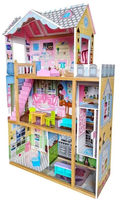 Drevený domček pre bábiky s výťahom a nábytkom | 4 izby