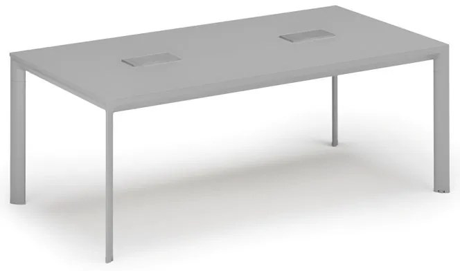 Rokovací stôl PRIMO INVITATION, 200x100 cm, sivá + 2x stolná zásuvka TYP VI, strieborná