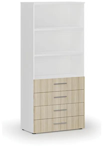 Kancelárska skriňa so zásuvkami PRIMO WHITE, 1781 x 800 x 420 mm, biela/dub pr.