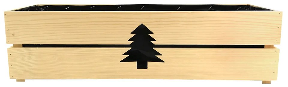AMADEA Drevený vianočný kvetináč so stromčekom prírodný, vo vnútri s čiernou fóliou, 62x21,5x17cm, český výrobok