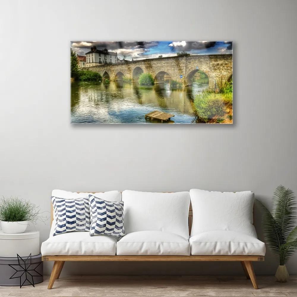 Skleneny obraz Most rieka architektúra 125x50 cm