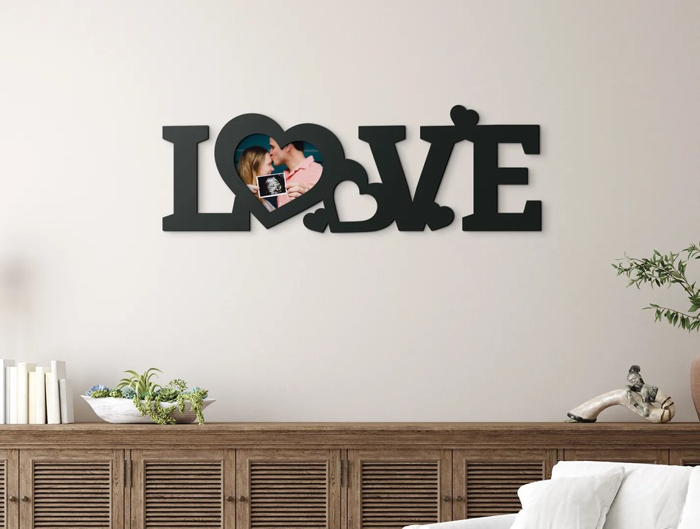 drevko Fotorámik na stenu LOVE Rozmer obrazu: 13 x 39 cm, Farba dekorácie: Čierna