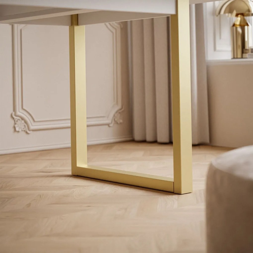 ROZKLADACÍ JEDÁLENSKÝ STÔL DANILO BIELY + ZLATÉ U NOHY 140 / 195 cm