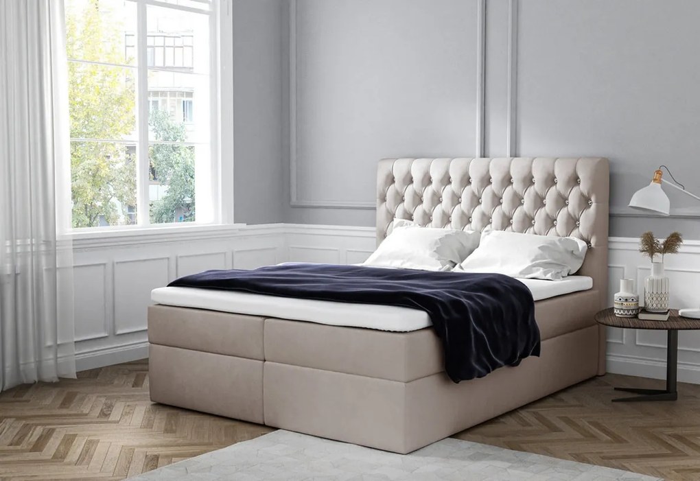 Čalúnená posteľ boxspring TOMIO + úložný priestor + vrchný matrac - jasmine 20 / 180x200