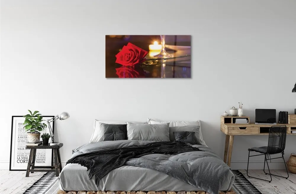 Obraz na skle Rose sviečka sklo 120x60 cm