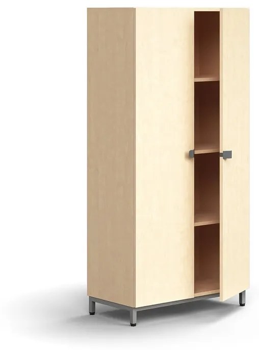 Skriňa QBUS, 3 police, na nožičkách, s madlom, 1636x800x420 mm, strieborná, breza