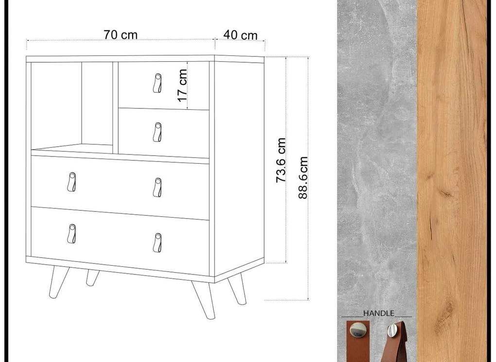Dizajnová komoda Dabney 70 cm vzor dub