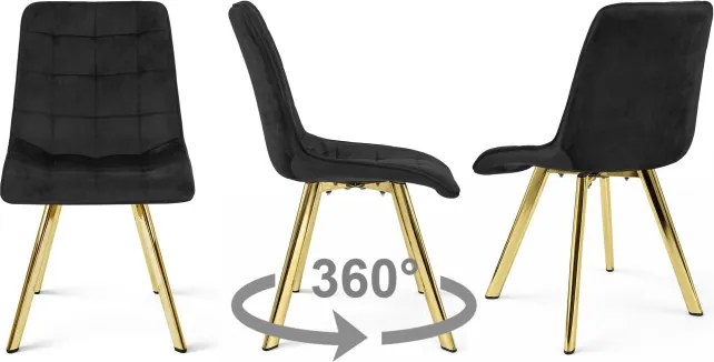 Jedálenská stolička CIEZA 360 zamatová, čierna / zlaté nohy