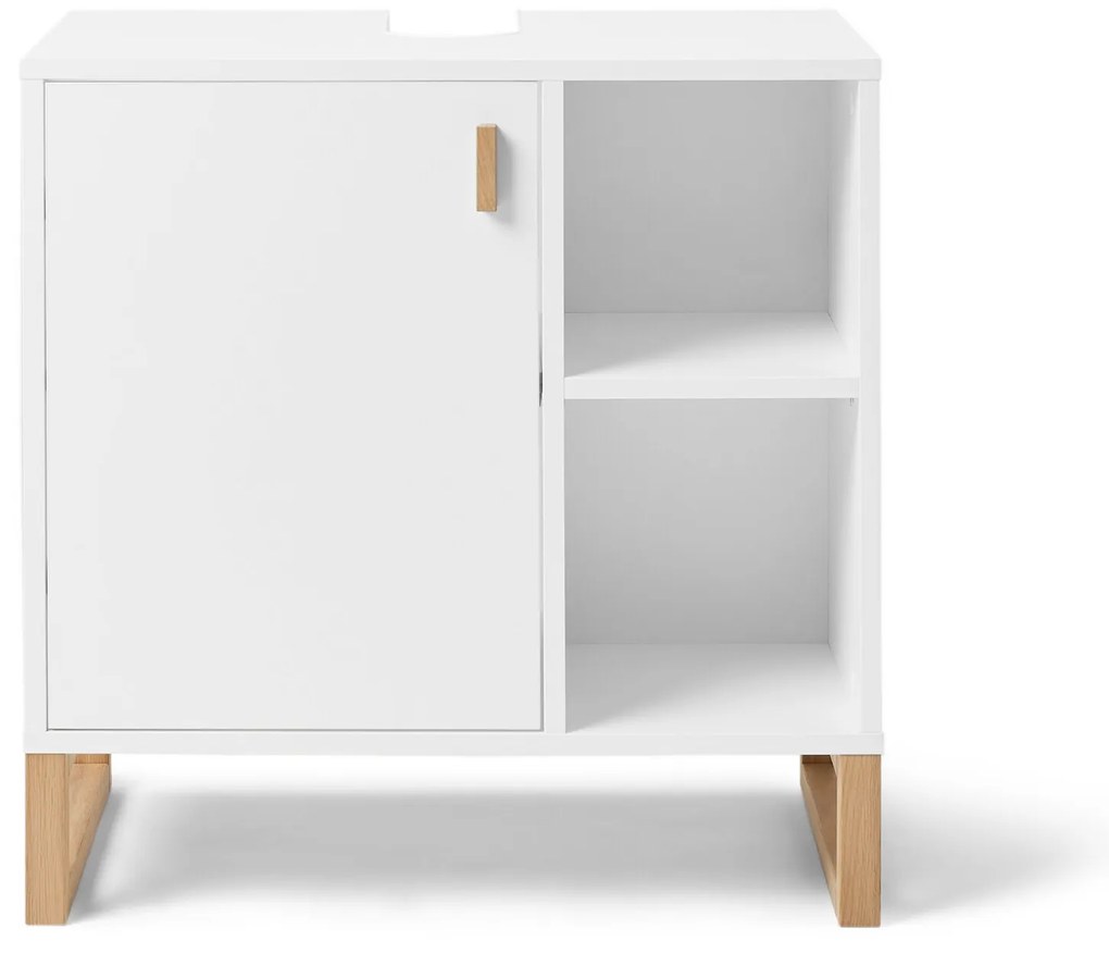 Umývadlová skrinka s dvierkami a poličkou naboku