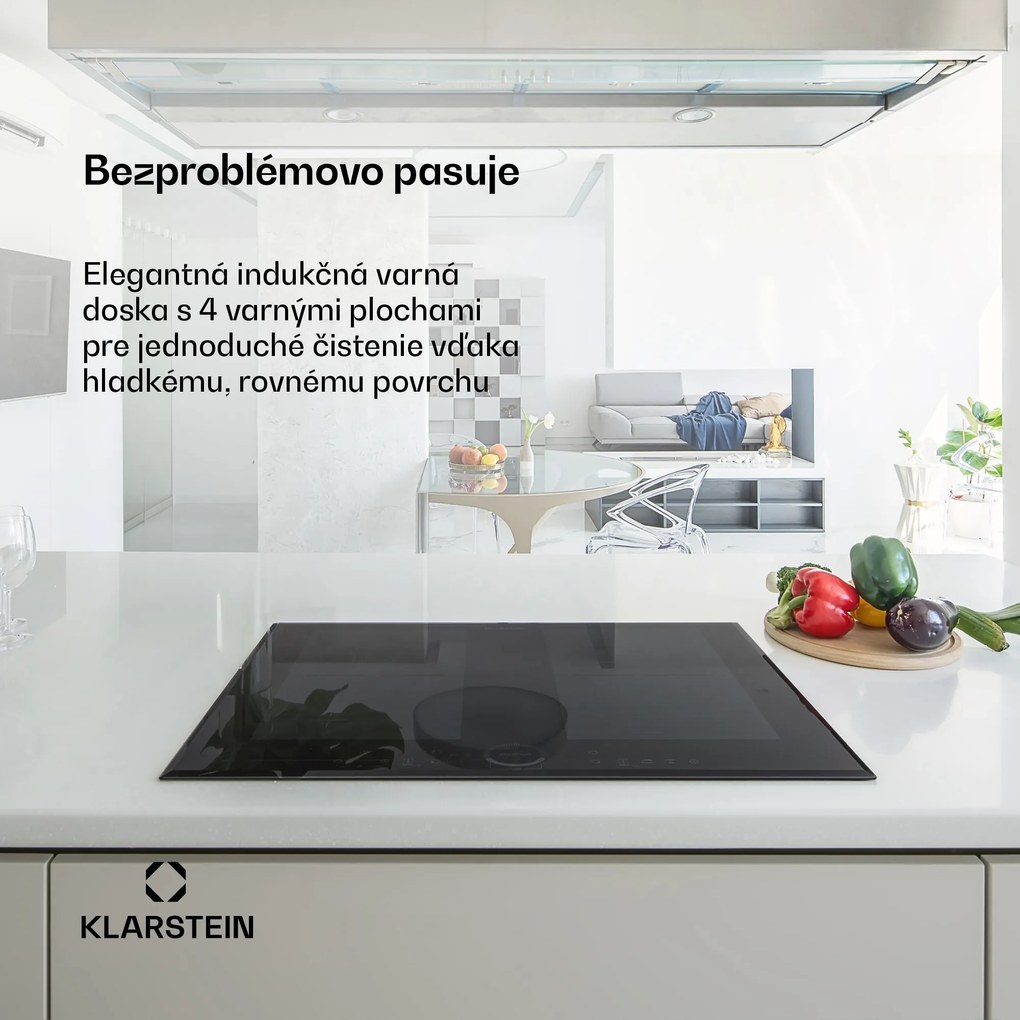 Klarstein Delicatessa 60, vstavaná indukčná varná doska, 7000 W, 4 zóny, sklokeramika, časovač