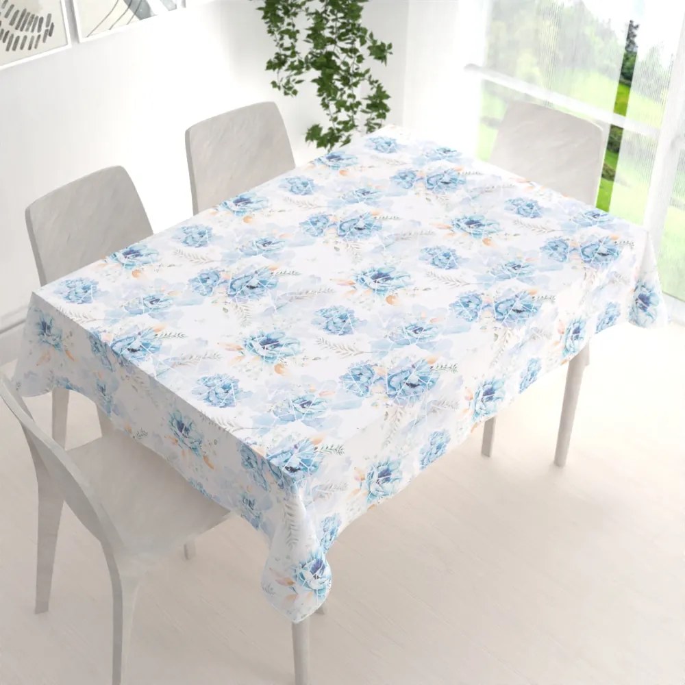 Biante Teflónový obdĺžnikový obrus TF-087 Modré kvety na geometrickom bielom 120x180 cm