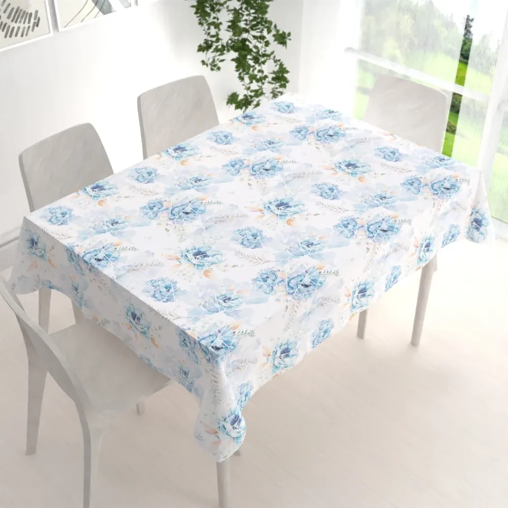 Biante Teflónový obdĺžnikový obrus TF-087 Modré kvety na geometrickom bielom 140x160 cm