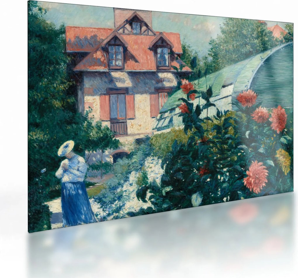 Sklenený obraz - Gustave Caillebotte, Dahlias, Garden at Petit Gennevilliers, reprodukcia (70x50 cm)