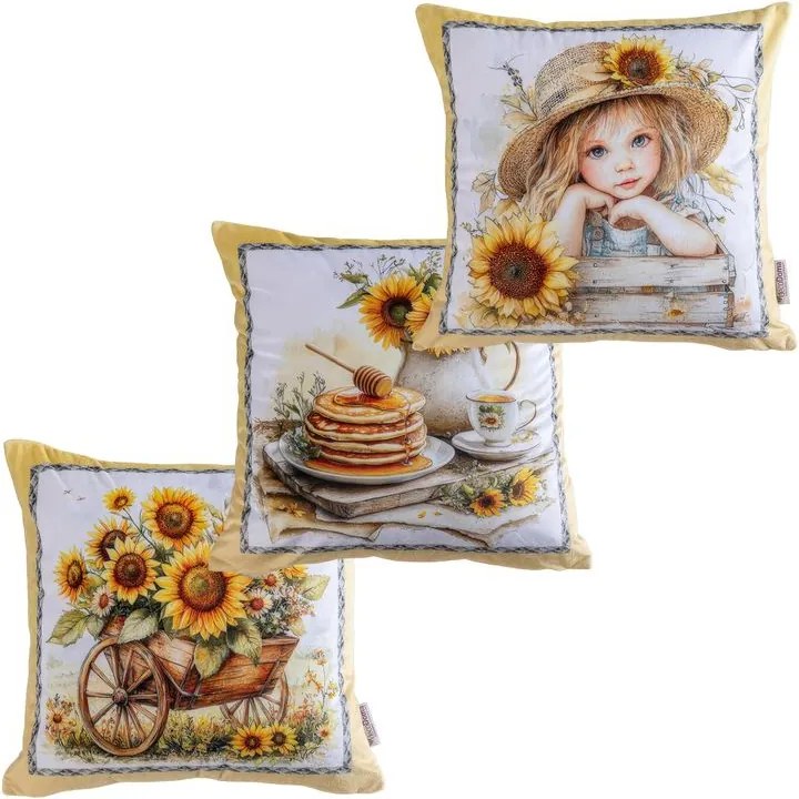 Sada 3 ks obliečok na vankúšiky SUNFLOWERS 45 x 45 cm