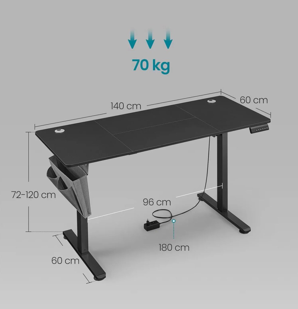 Elektricky nastaviteľný písací stôl Vasagle Foral 140 cm čierny