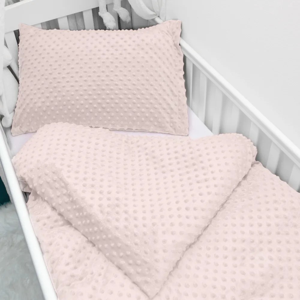Biante Detské posteľné obliečky do postieľky Minky 3D bodky MKP-010 Púdrovo béžové Do postieľky 90x140 a 50x70 cm