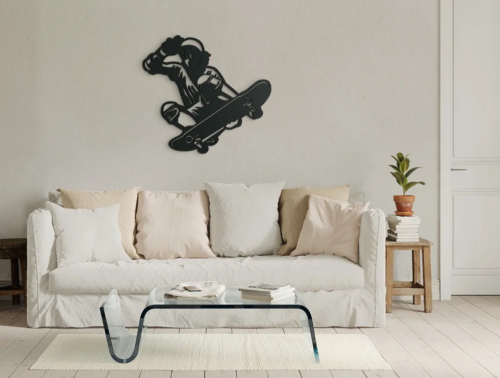 drevko Drevená nálepka na stenu Skateboardista Rozmer obrazu: 30 x 32,5 cm, Farba dekorácie: Čierna
