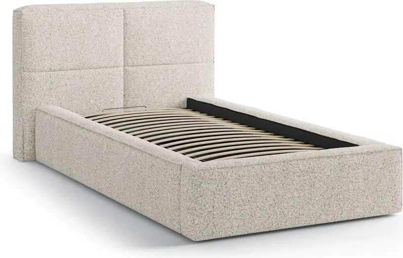 Béžová čalúnená jednolôžková posteľ s úložným priestorom s roštom 90x200 cm Darren – Micadoni