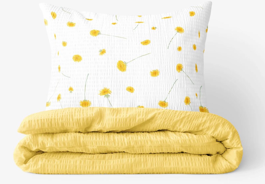 Goldea krepové posteľné obliečky duo - púpavy so žltou 140 x 220 a 70 x 90 cm