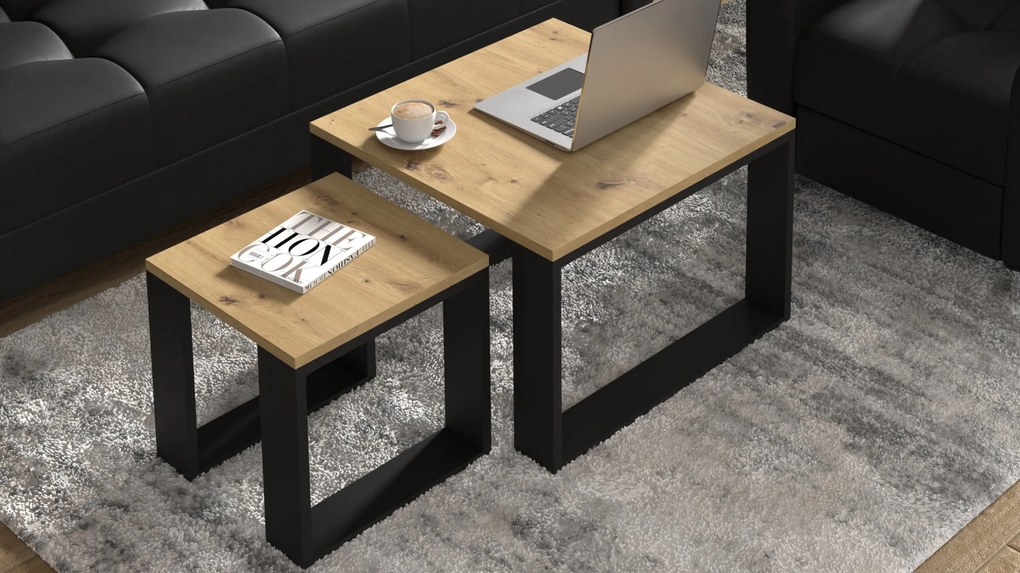 Set konferenčných stolíkov Nulakka (dub artisan + čierna). Akcia -23%. Vlastná spoľahlivá doprava až k Vám domov. 1124967