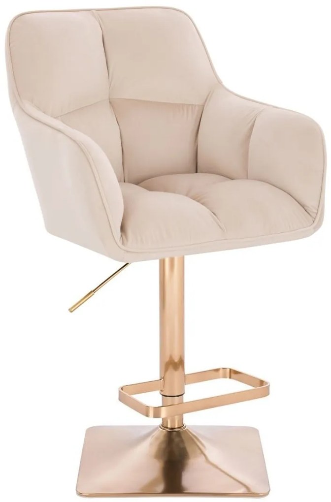 LuxuryForm DESIGN Barová stolička AMALFI VELUR na zlatej hranatej podstave - krémová