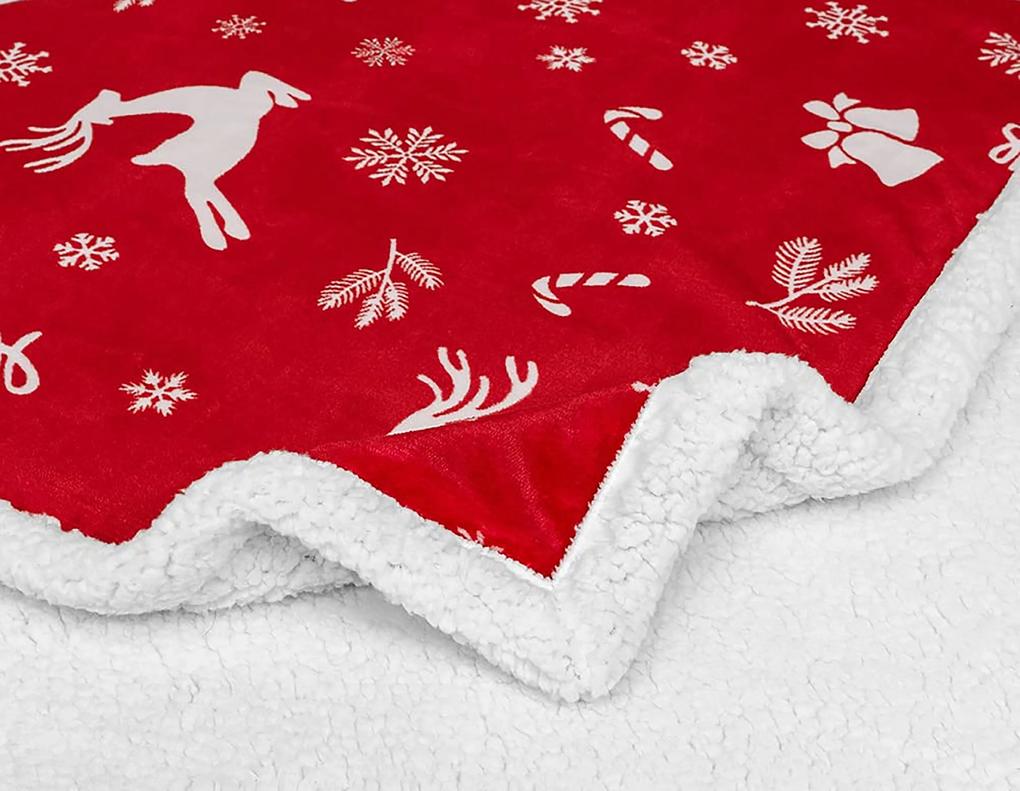 Vianočná červená baránková deka z mikroplyšu CANDY BELLS Rozmer: 200 x 220 cm