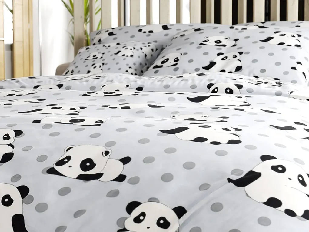 Obliečky z mikrovlákna PANDA sivé Rozmer obliečky: 2 ks 70 x 90 cm | 200 x 220 cm