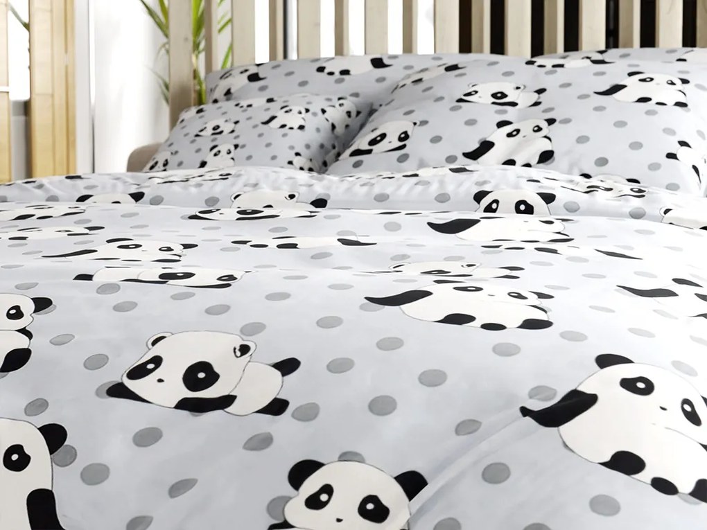Obliečky z mikrovlákna PANDA sivé Rozmer obliečky: 70 x 90 cm | 140 x 200 cm