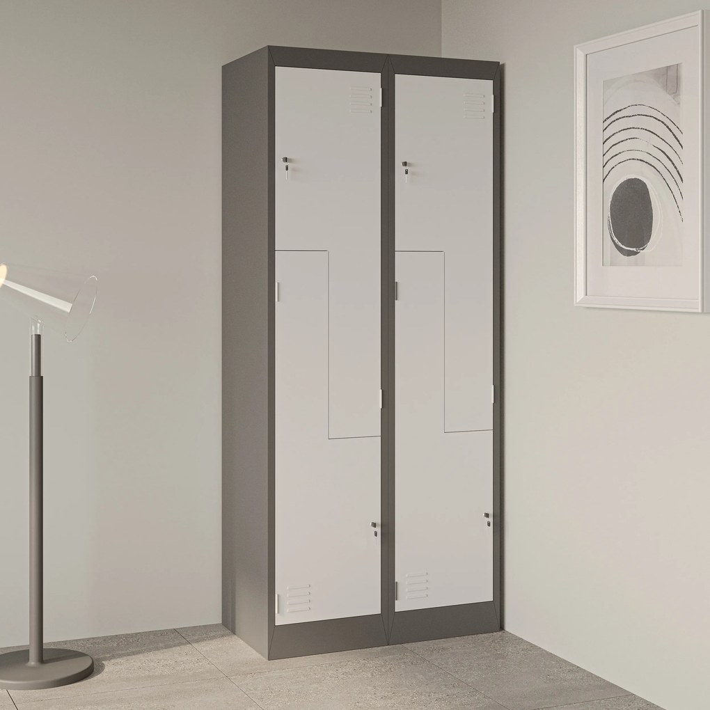 Šatňová skrinka typu L so štyrmi priehradkami, antracitovo-biela, 800x1850x450 mm: JULIA